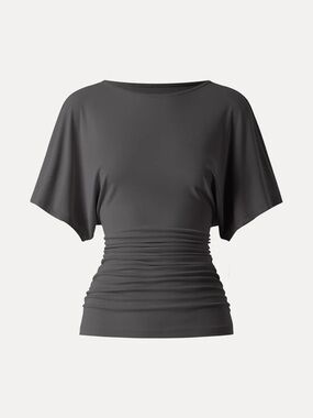 NWT OGL Sandwashed Effortless Boatneck Batwing Sleeve Side Ruched Top in shadow